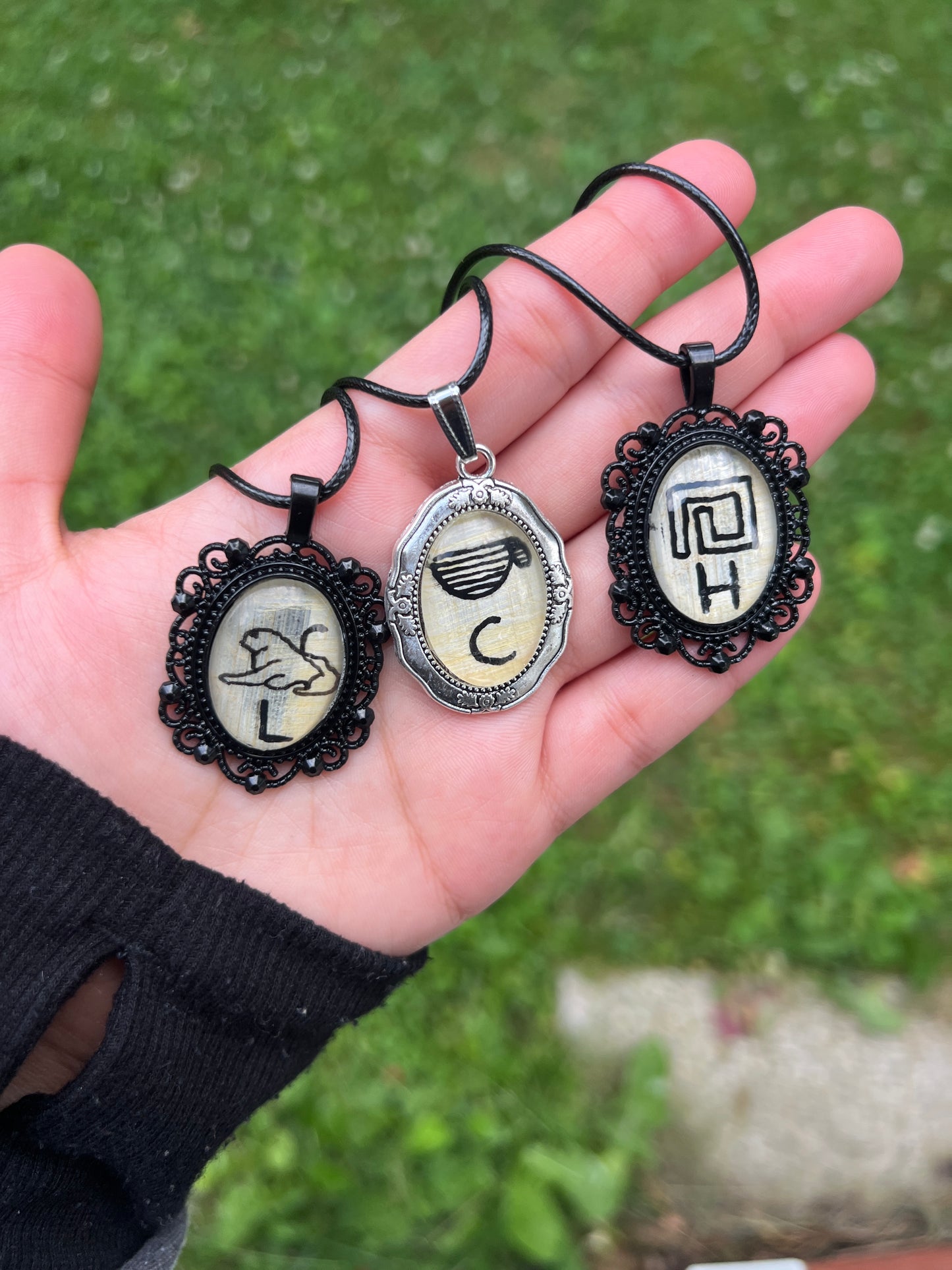 Custom hieroglyphics Initial On Papyrus Necklace